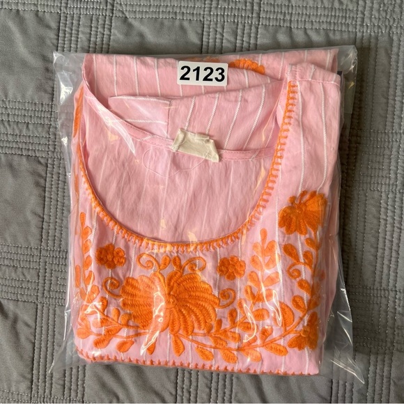 Layerz Clothing Womens Size 2XL Pink Striped Orange Embroidered Shirt Top - Picture 11 of 11